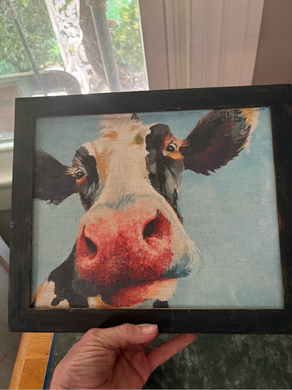 Whimsical Cow Canvas Wall Art - Blue Background